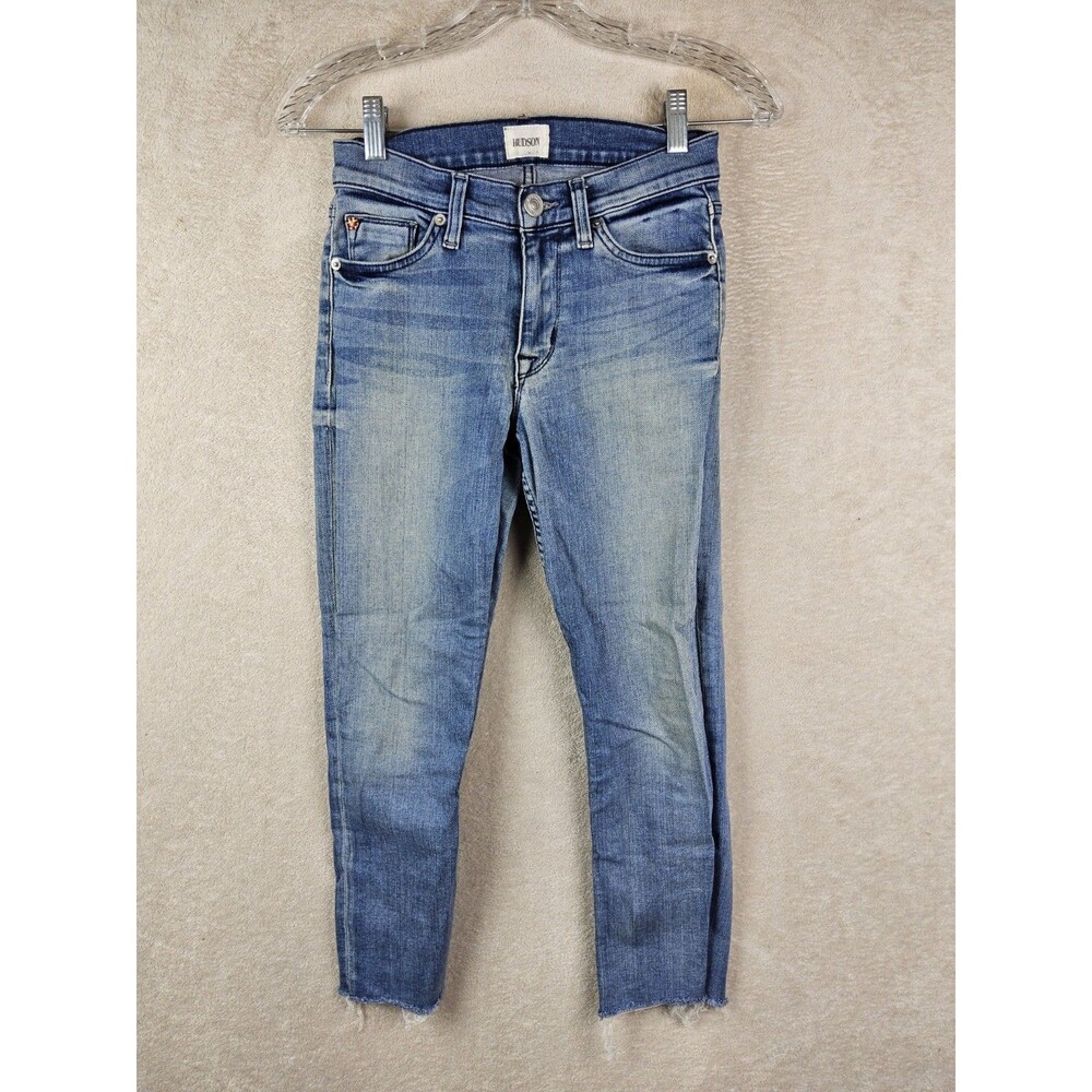 Hudson Women's Fallon Crop Raw Hem Distressed Skinny Jeans Size 25